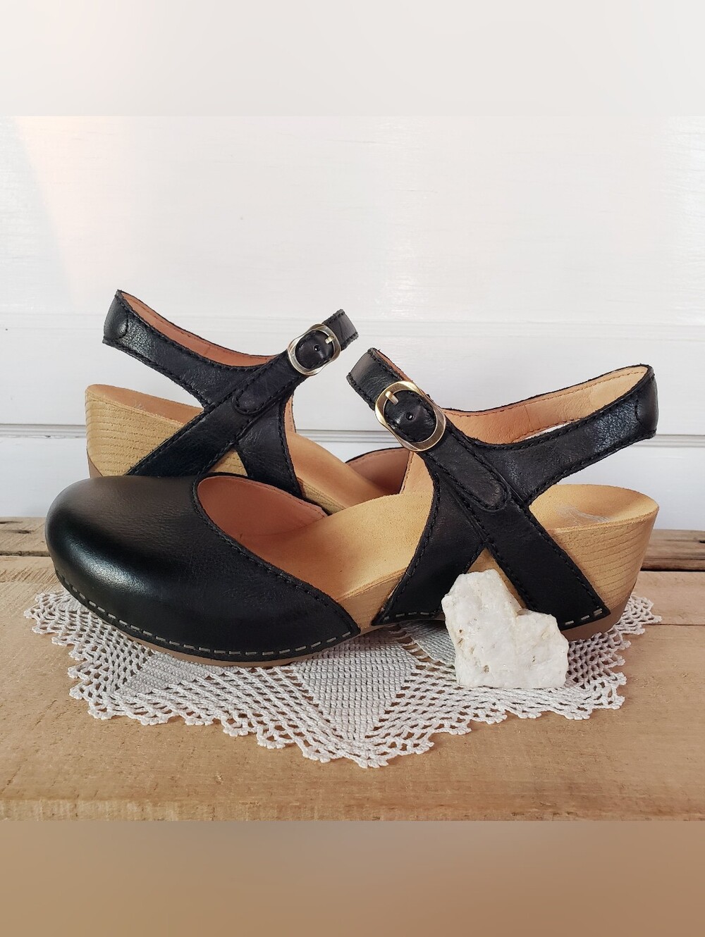 Black Dansko Tiffani Strappy Clog Sandal MaryJane Burnished Strap Buckle Boho ♡ - Picture 10 of 10